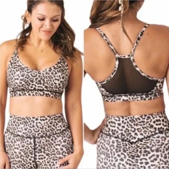 ZYIA Active Sports Bra Womens XS Tan Brown Brilliant Mesh Leopard Cheetah Print - Picture 2 of 12